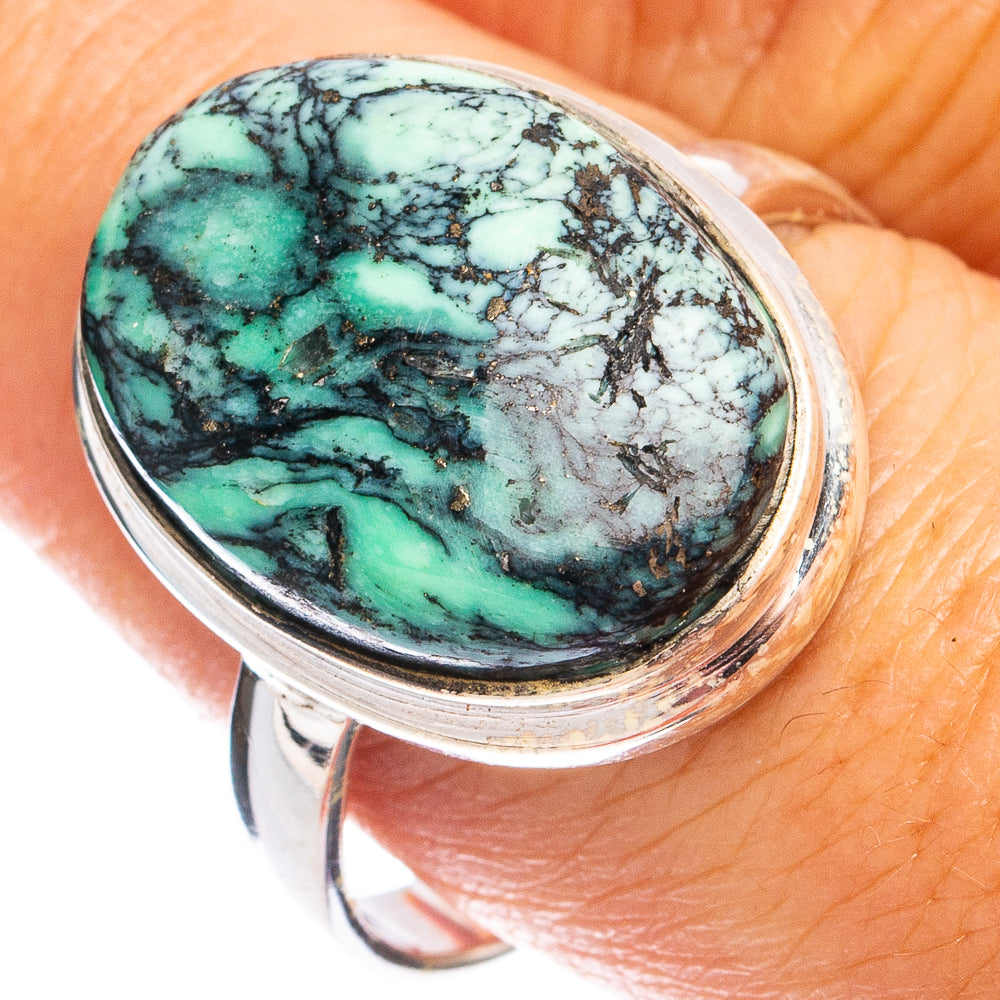 Rare Black Bridge Variscite Ring Size 10 (925 Sterling Silver) R8367