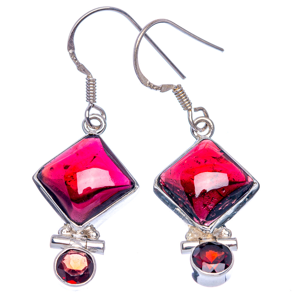 Garnet Earrings 1 5/8" (925 Sterling Silver) E433376