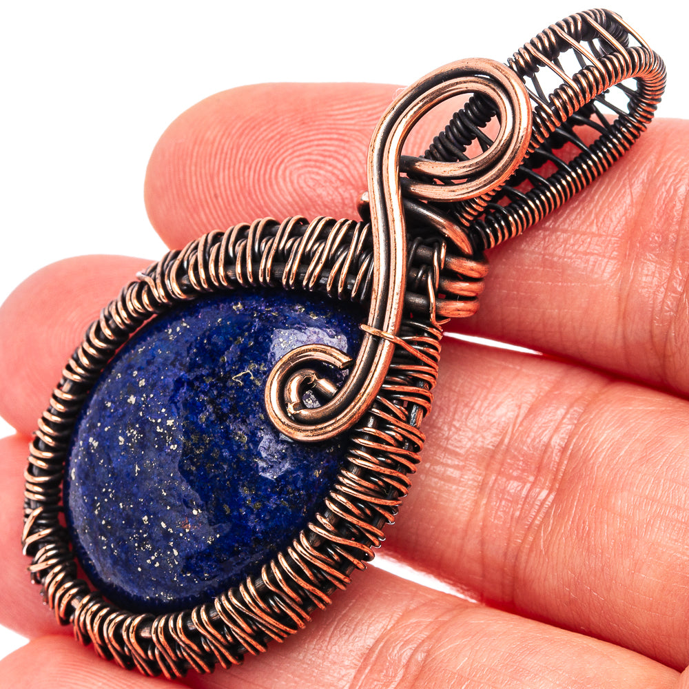 Lapis Lazuli Wire Wrap Pendant 2 1/4" (Oxidized Copper)
