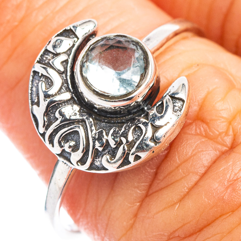 Blue Topaz Moon Dainty Ring Size 7.75 (.925 Sterling Silver)