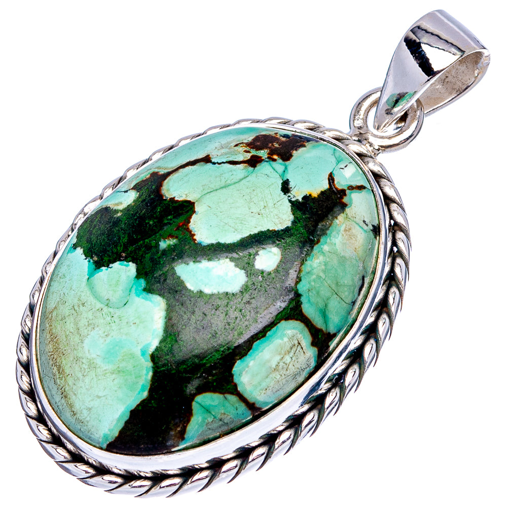 Premium Tibetan Turquoise Pendant 1 5/8" (.925 Sterling Silver)