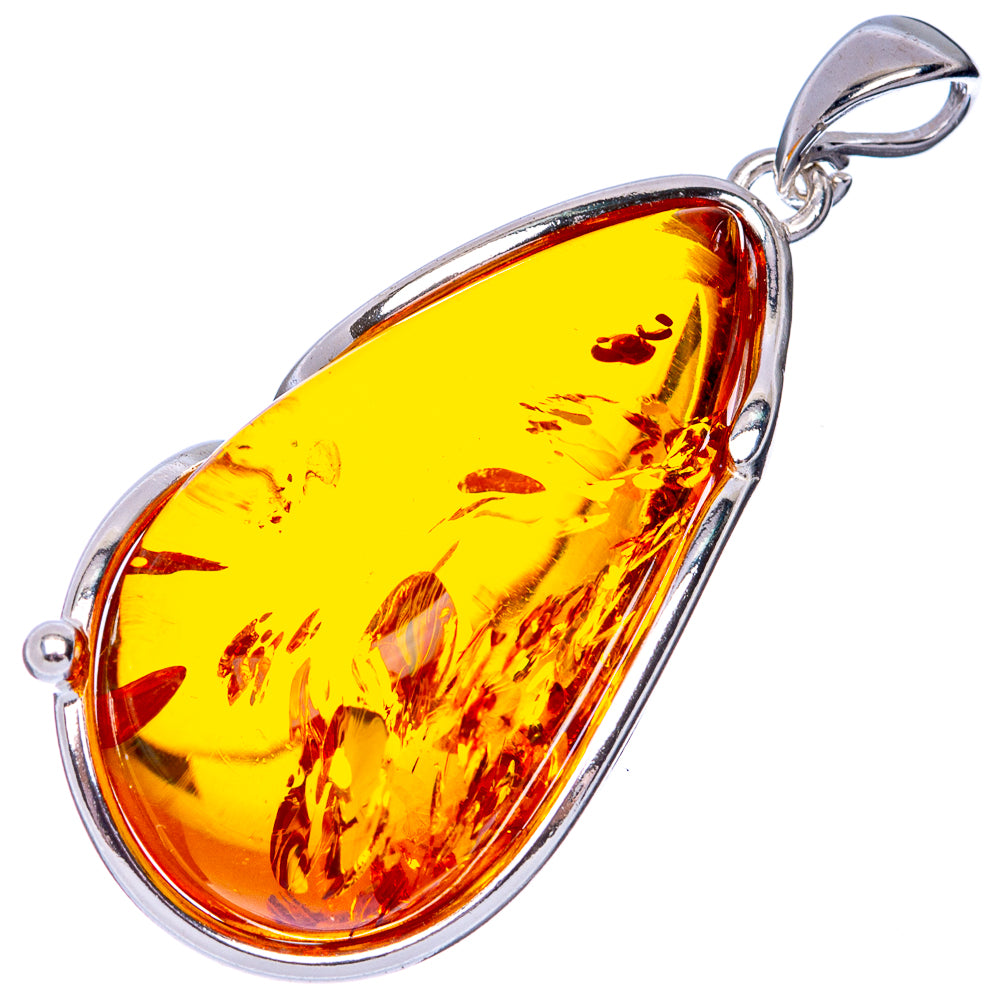 Anasilvercos Baltic Amber Pendant 1 5/8" (925 Sterlnig Silver)