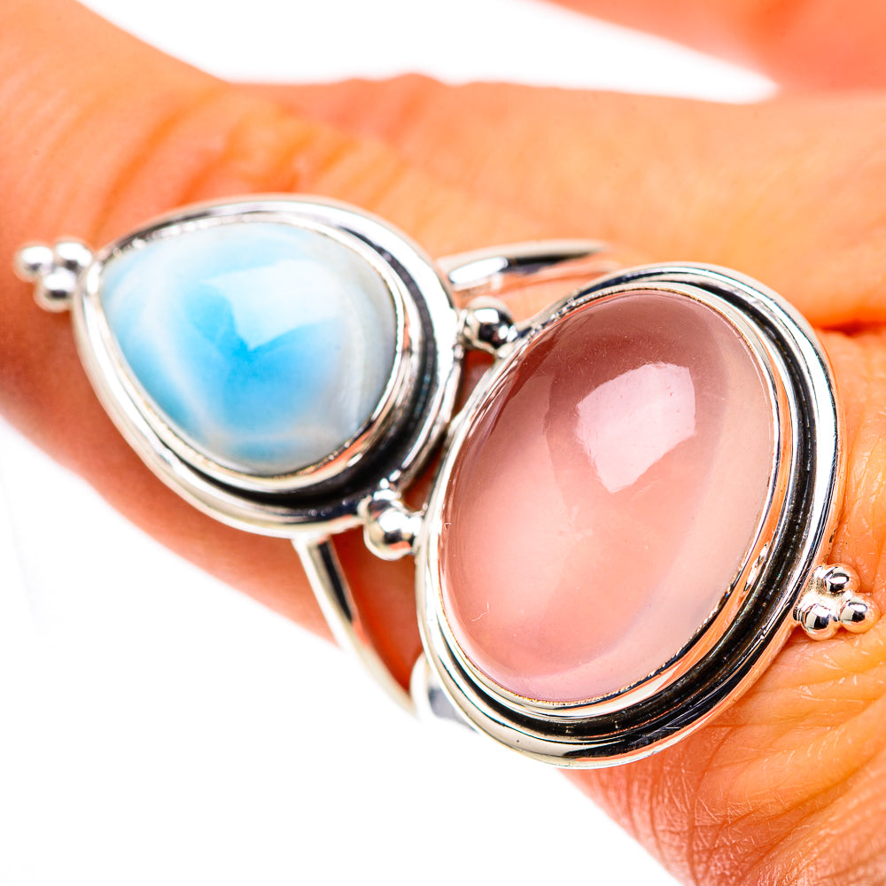 Large Rose Quartz, Larimar Ring Size 9 (925 Sterling Silver) RING138676