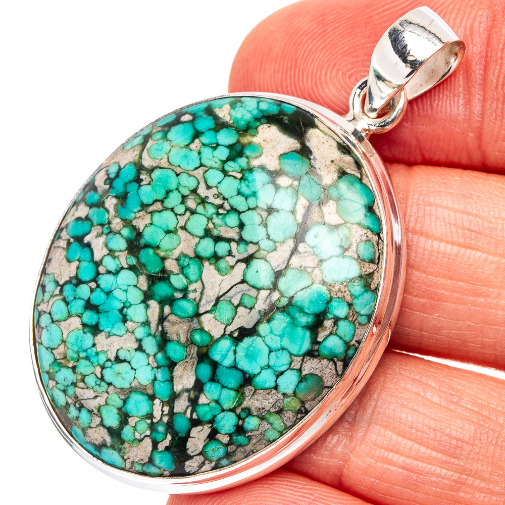 Premium Tibetan Turquoise Pendant 1 3/4" (.925 Sterling Silver)