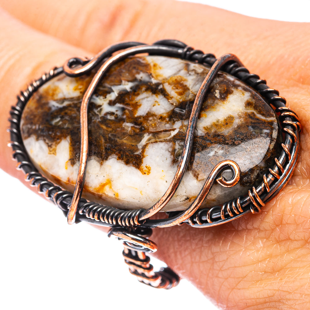 Hungarian Agate Wire Wrap Ring Size 10.75 (Oxidized Copper)