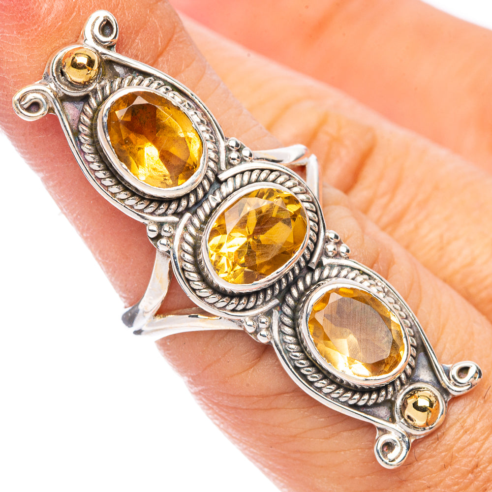 Large Faceted Citrine Heart Ring Size 6 (925 Sterling Silver) R7457