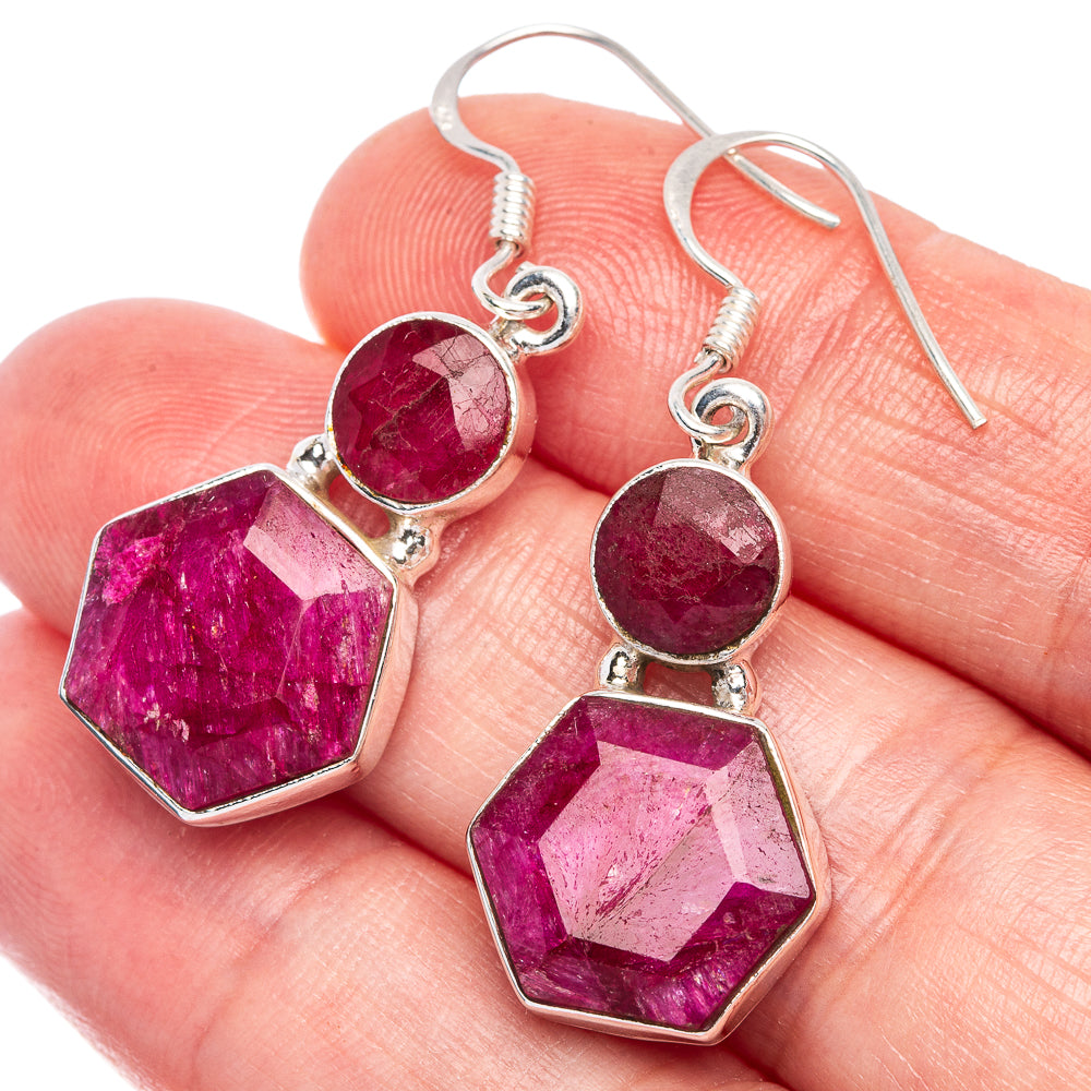 Red Sillimanite Earrings 1 5/8" (925 Sterling Silver) E433354