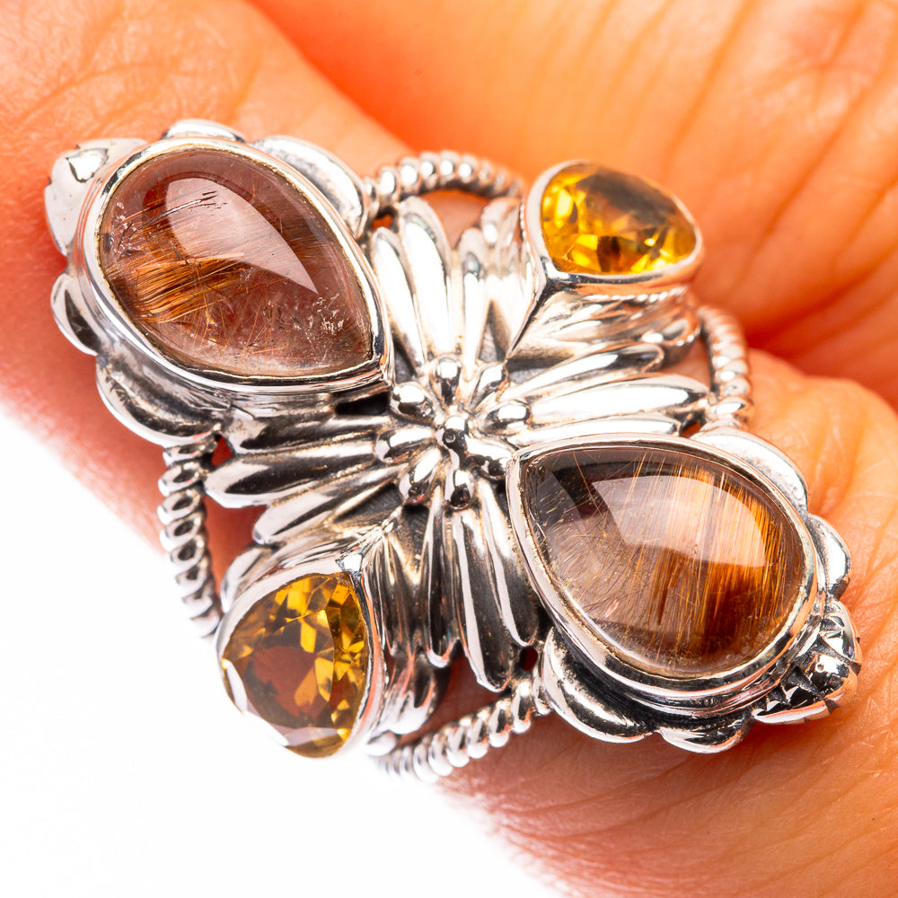 Large Rutilated Quartz, Citrine Ring Size 5.75 (925 Sterling Silver) R141247