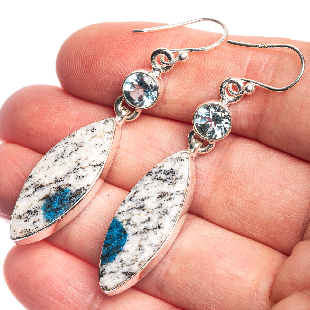 K2 Blue Azurite, Blue Topaz 925 Sterling Silver Earrings 2 1/8"