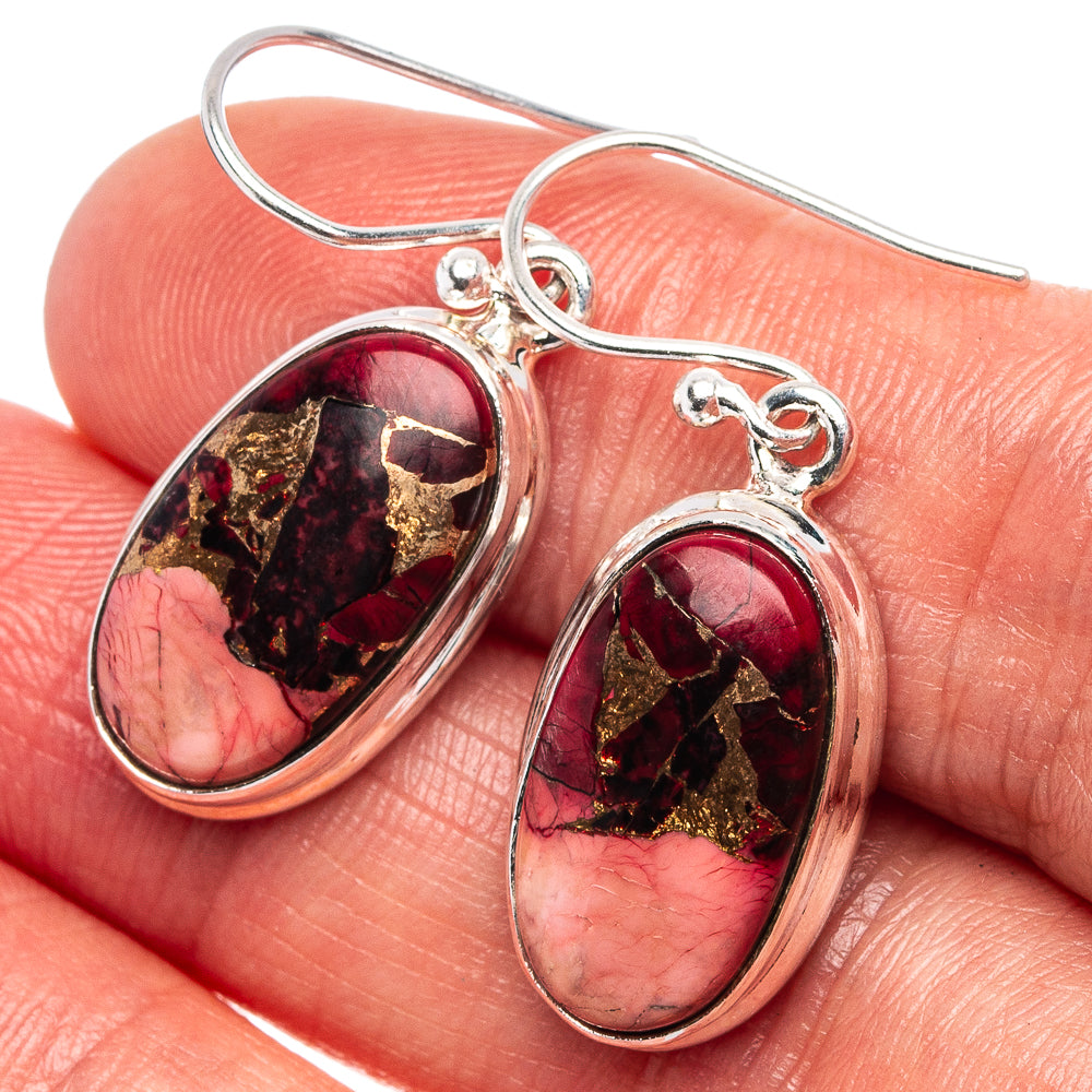 Red Dahlia Mohave Turquoise Earrings 1 3/8" (.925 Sterling Silver)