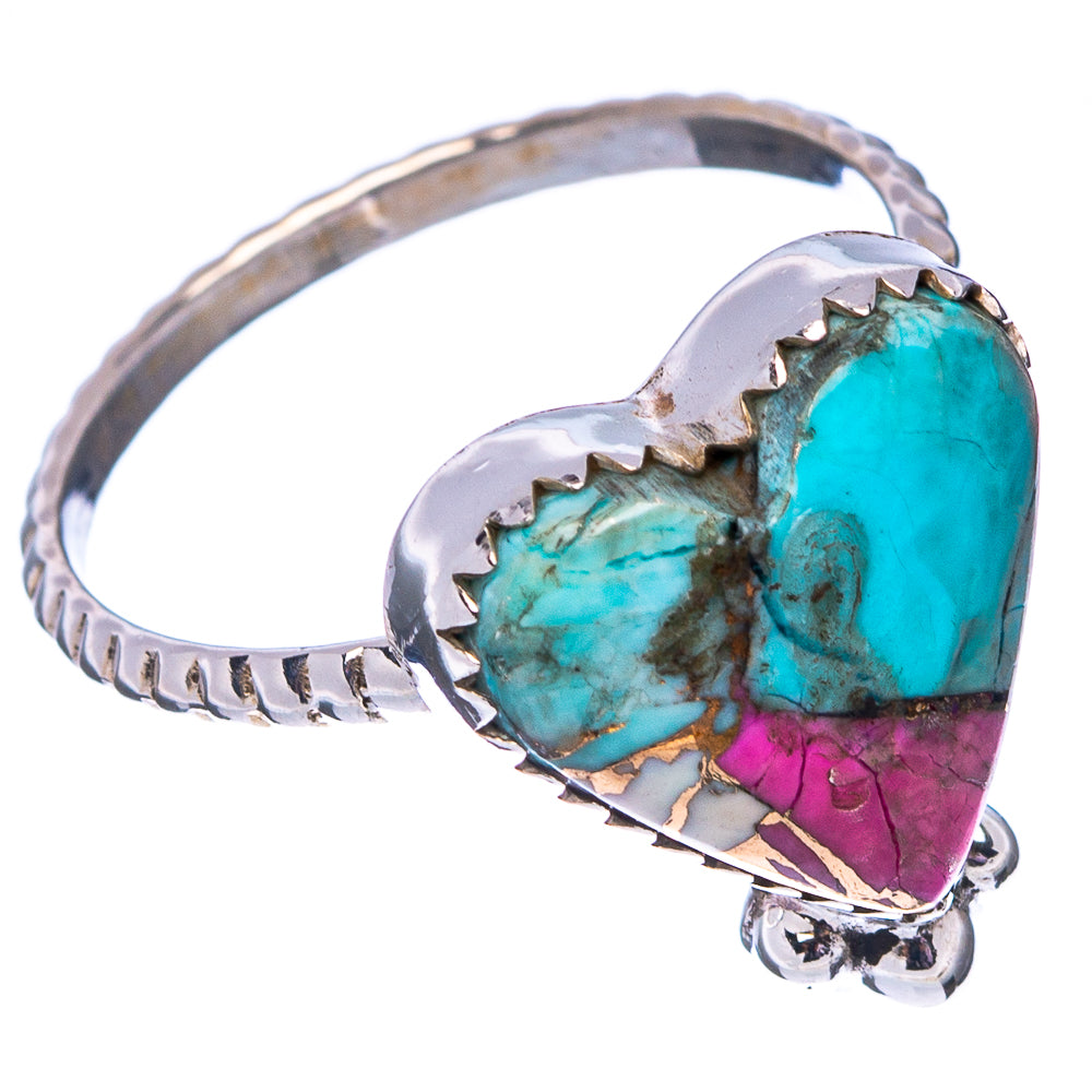 Cotton Candy Turquoise Heart Ring Size 9 (.925 Sterling Silver)