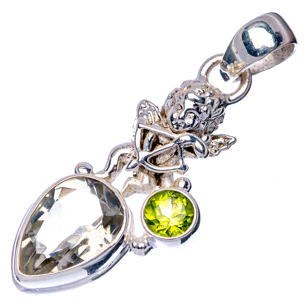 Faceted Green Amethyst, Peridot Angel Pendant 1 1/2" (925 Sterling Silver) P41109