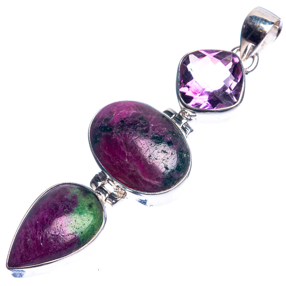 Ruby Zoisite, Amethyst 925 Sterling Silver Pendant 2 1/2"