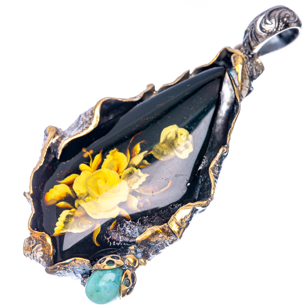 Anasilvercos Baltic Amber Cameo Pendant 2 3/4" (925 Sterlnig Silver)