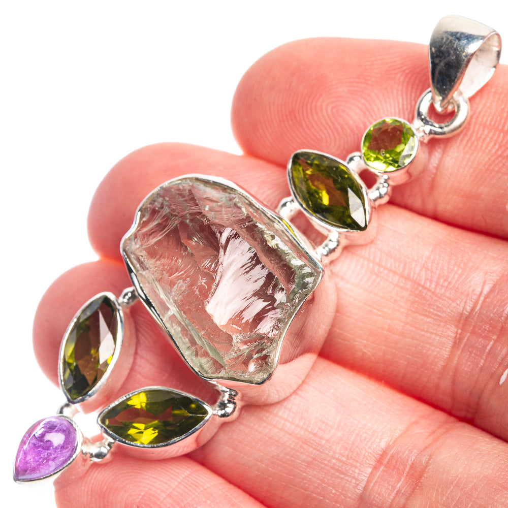 Rough Aquamarine, Peridot, Amethyst Pendant 2 3/8" (925 Sterling Silver) P39706