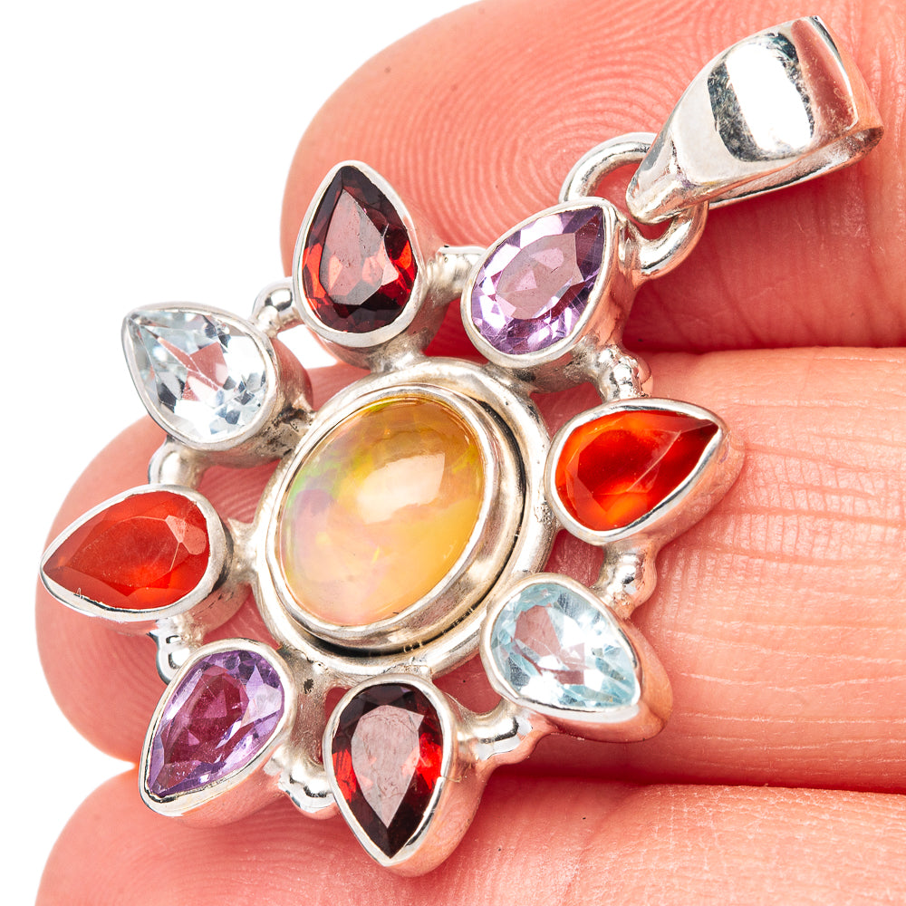 Rare Ethiopian Opal, Garnet, Amethyst, Blue Topaz, Carnelian Pendant 1 3/8" (925 Sterling Silver) P42823