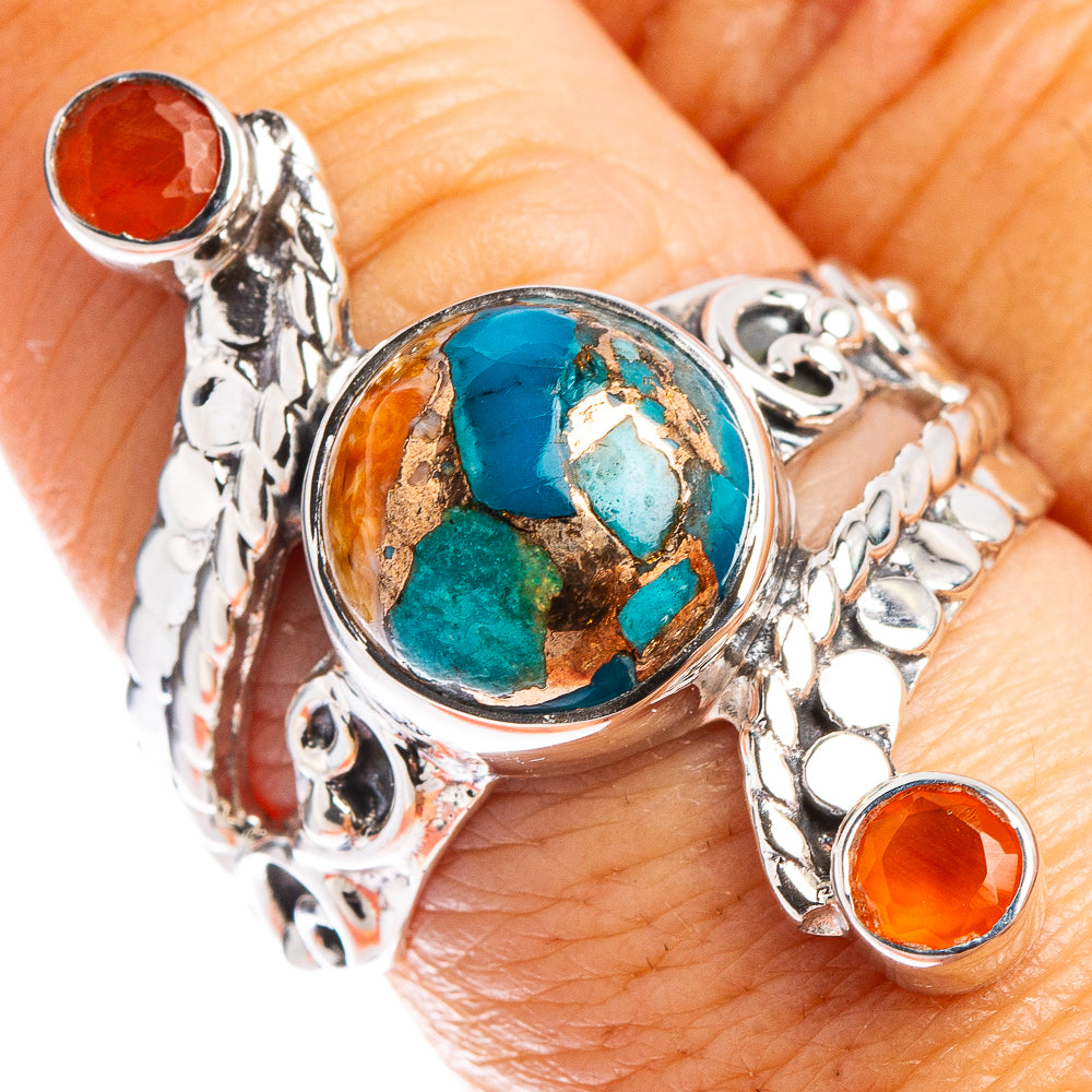 Premium Spiny Oyster Turquoise, Carnelian Ring Size 7.75 (.925 Sterling Silver)