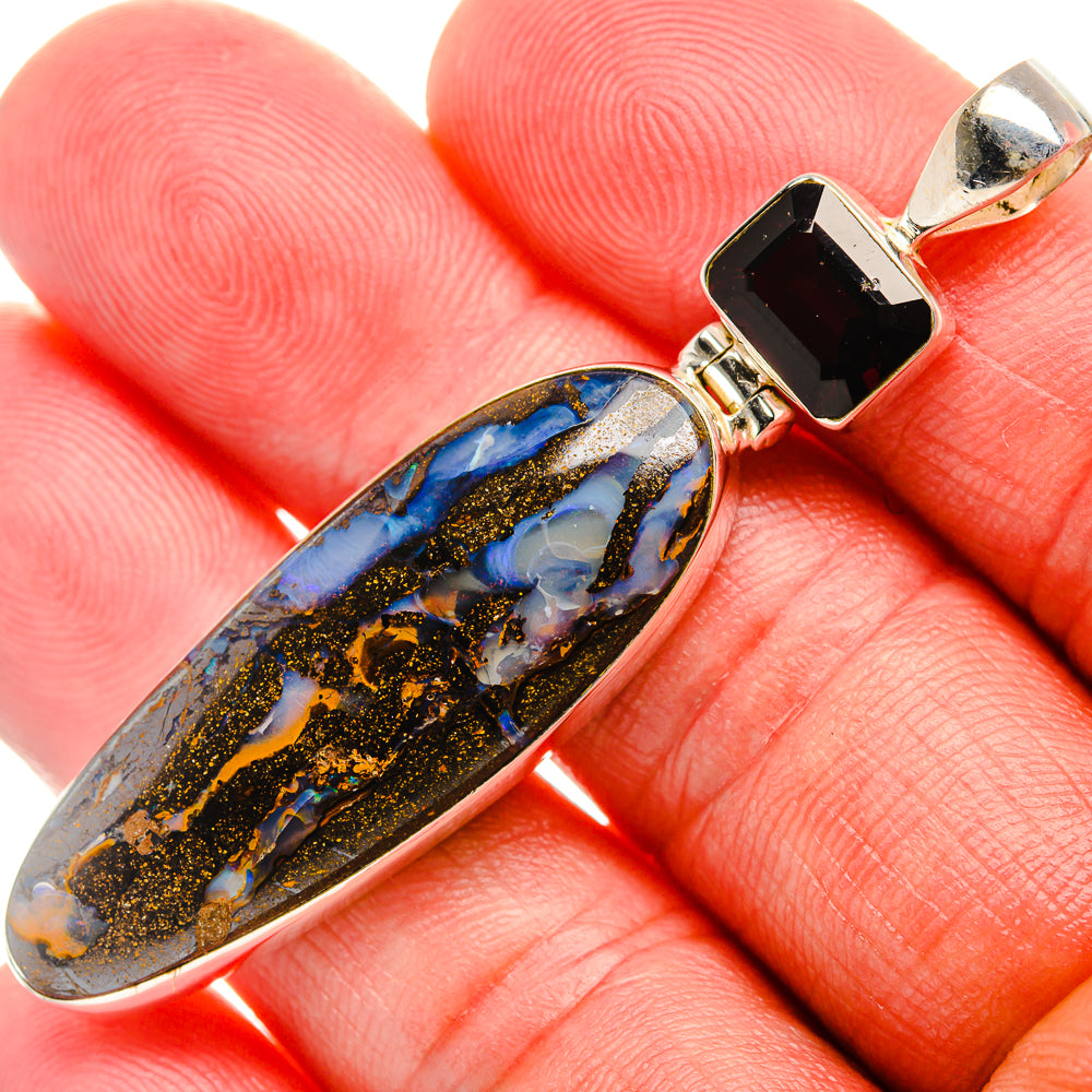 Boulder Opal, Garnet Pendant 2 1/2" (925 Sterling Silver) PD37957