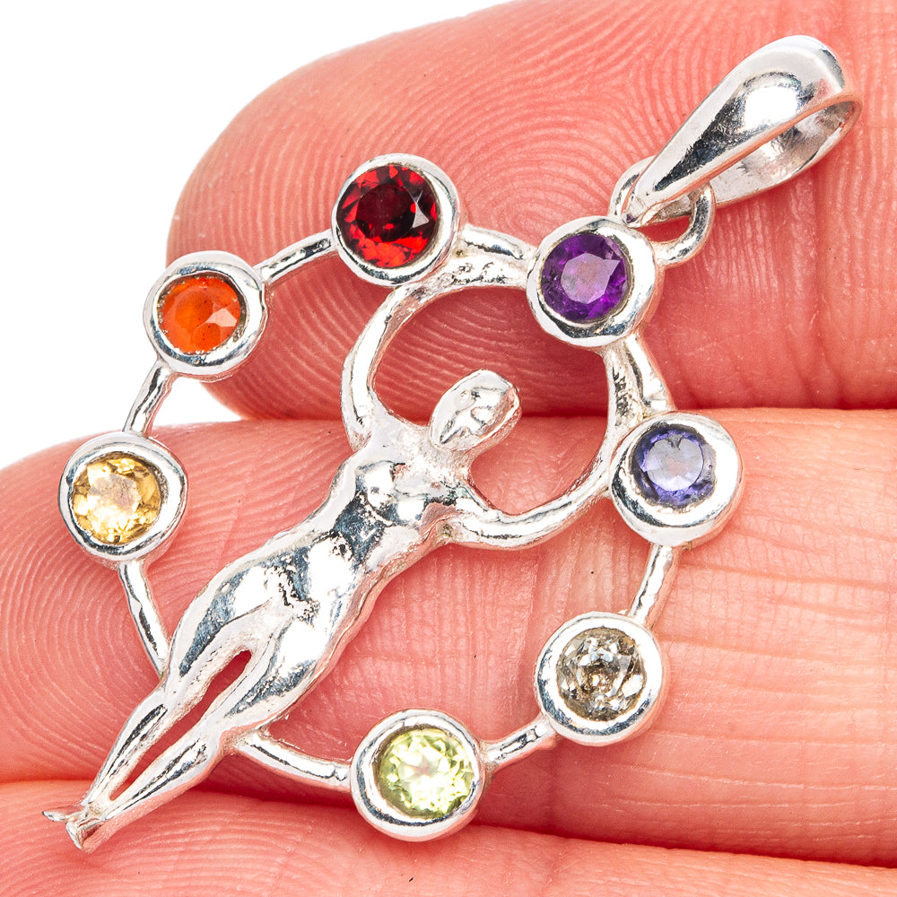 Rainbow Chakra Man Pendant 1 1/2" (925 Sterling Silver) P40328