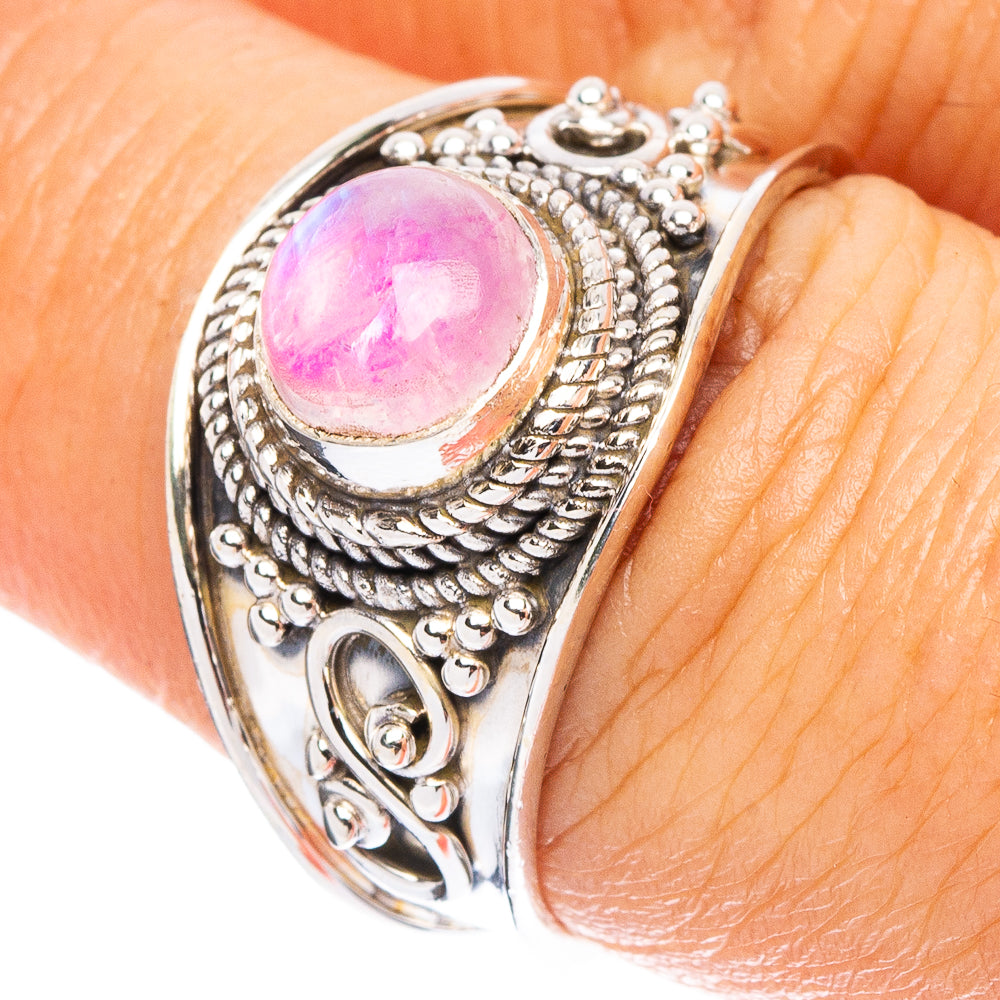 Pink Moonstone Ring Size 7.5 (925 Sterling Silver) R8011