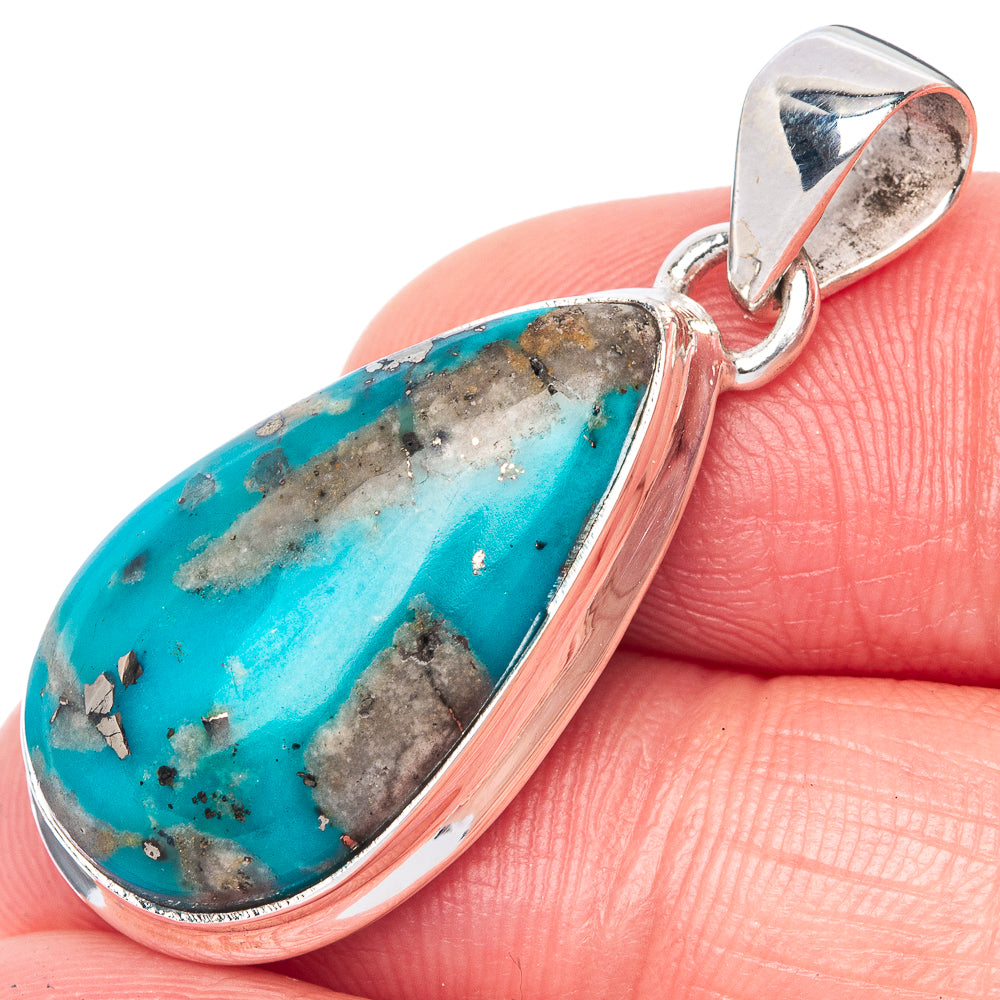 Rare Persian Turquoise Pendant 1 3/8" (925 Sterling Silver) P40906
