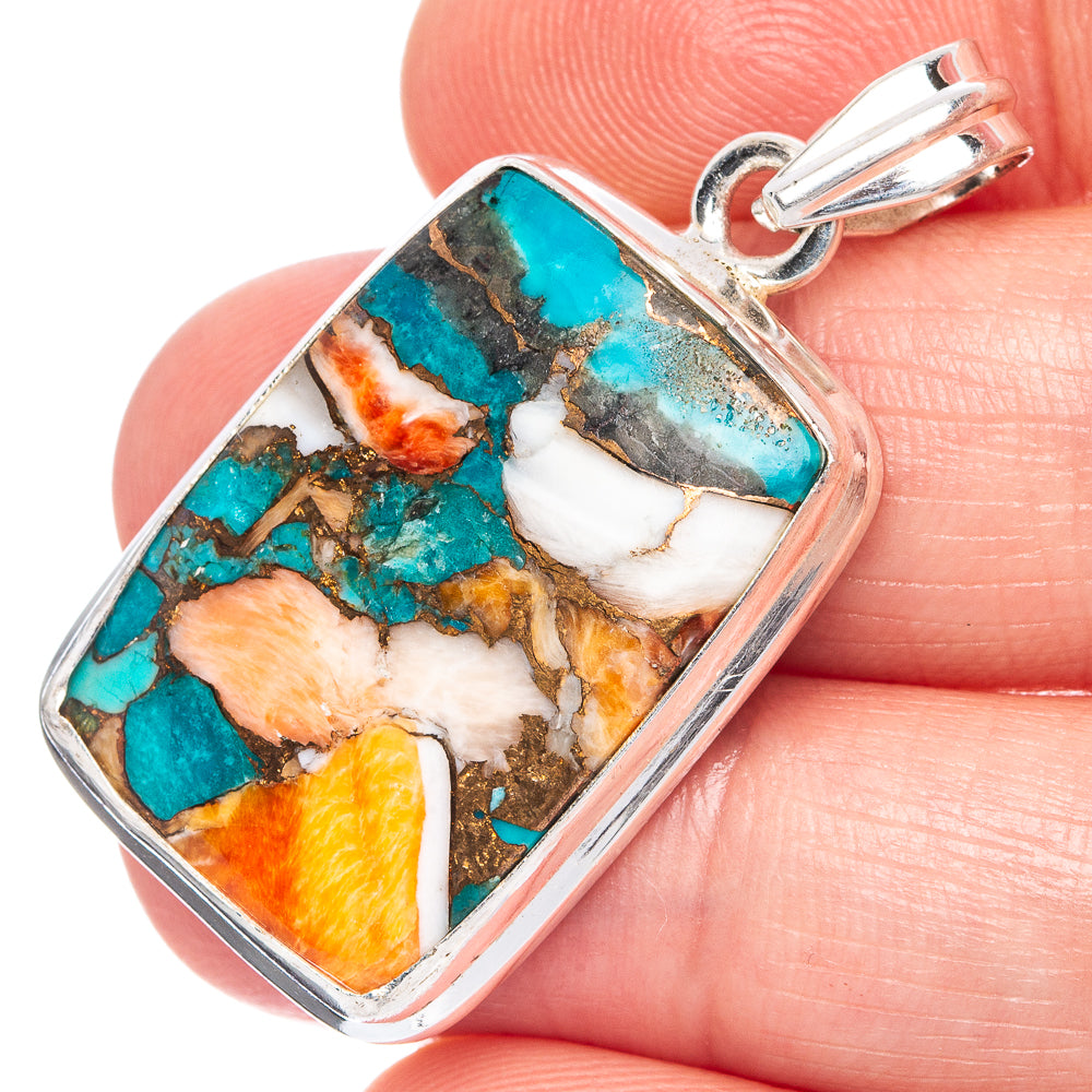 Spiny Oyster Turquoise Pendant 1 5/8" (925 Sterling Silver) P40202