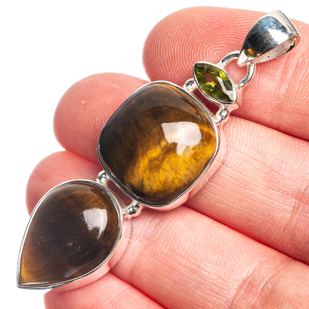 Tiger Eye, Peridot 925 Sterling Silver Pendant 2 1/8"