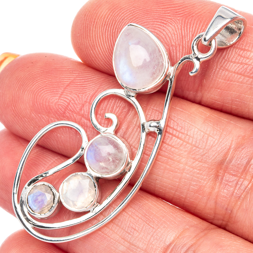 Premium Rainbow Moonstone Pendant 1 3/4" (925 Sterling Silver) P41862
