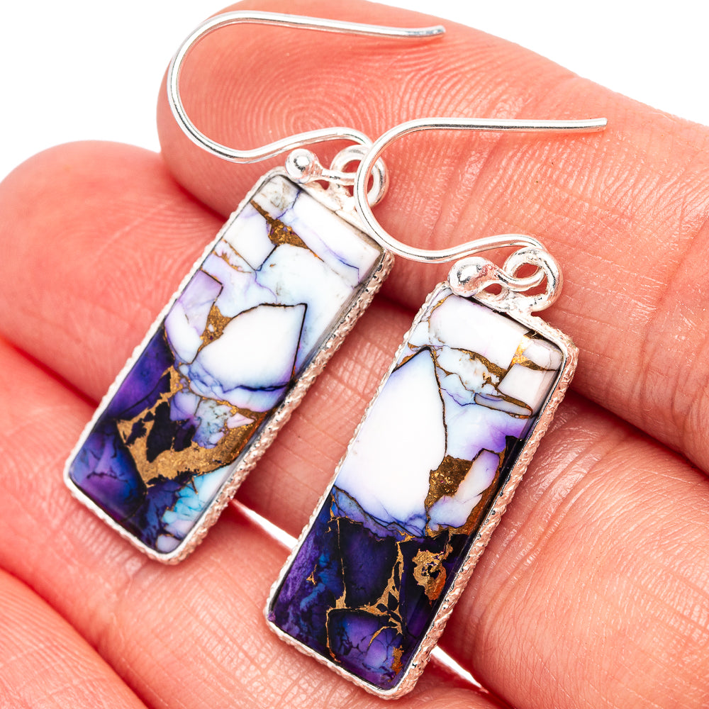Purple Dahlia Mohave Turquoise Earrings 1 1/2" (.925 Sterling Silver)