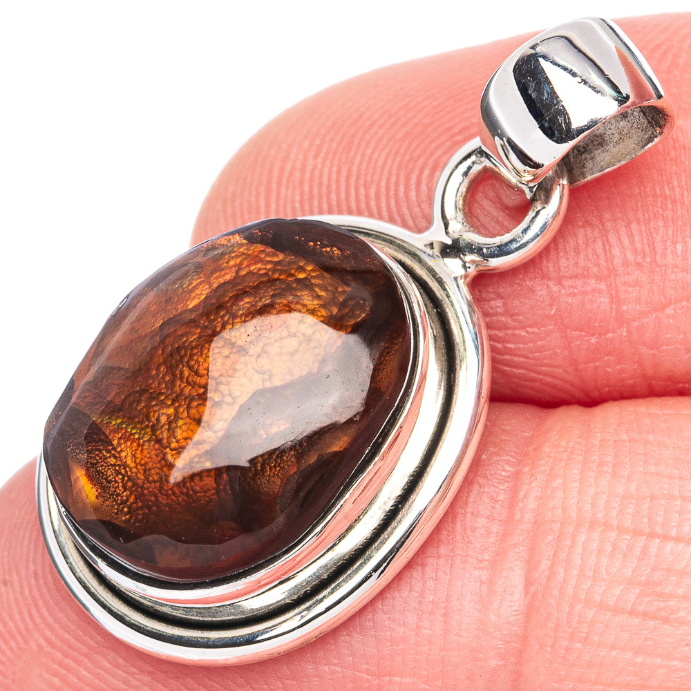 Rare Mexican Fire Agate Pendant 1 1/8" (925 Sterling Silver) P41958