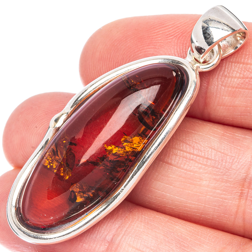 Anasilvercos Baltic Amber Pendant 1 7/8" (925 Sterlnig Silver)