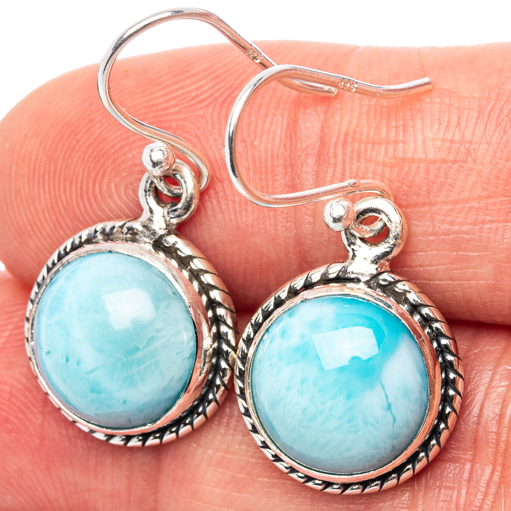 Rare Larimar Earrings 1 1/8" (.925 Sterling Silver)