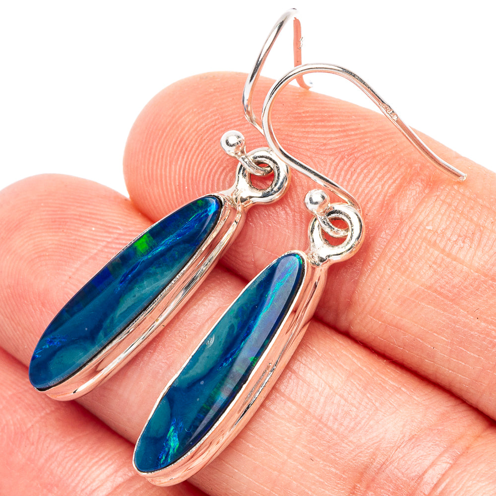 Rare Doublet Opal Earrings 1 3/8" (925 Sterling Silver) E2315
