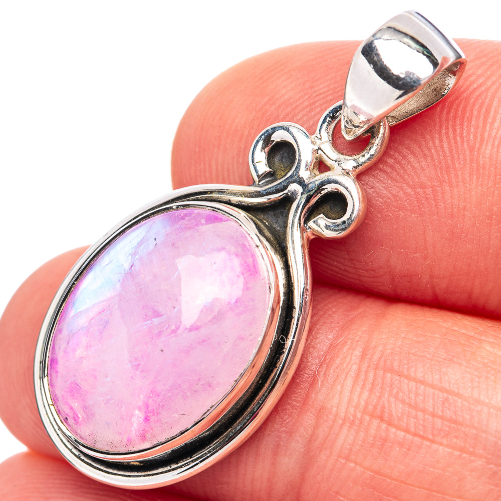 Pink Moonstone Pendant 1 3/8" (.925 Sterling Silver)