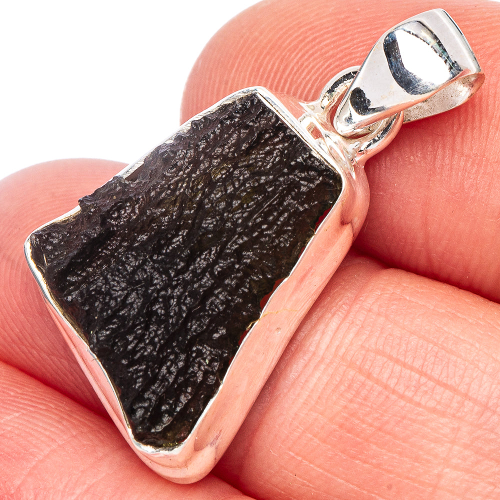 Rare Moldavite Pendant 1 1/8" (925 Sterling Silver) P44184