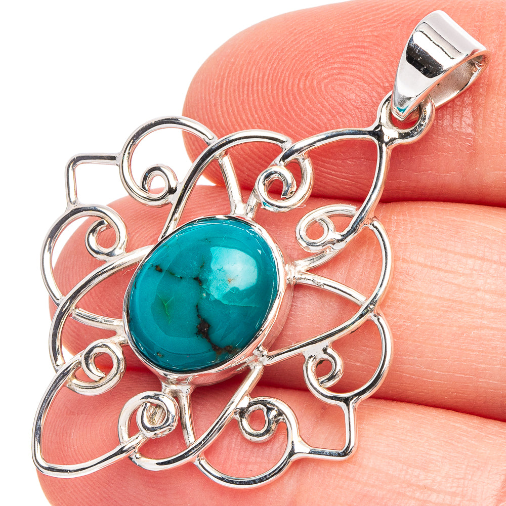 Tibetan Turquoise 925 Sterling Silver Premium Pendants 1 3/4" (925 Sterling Silver) P43762