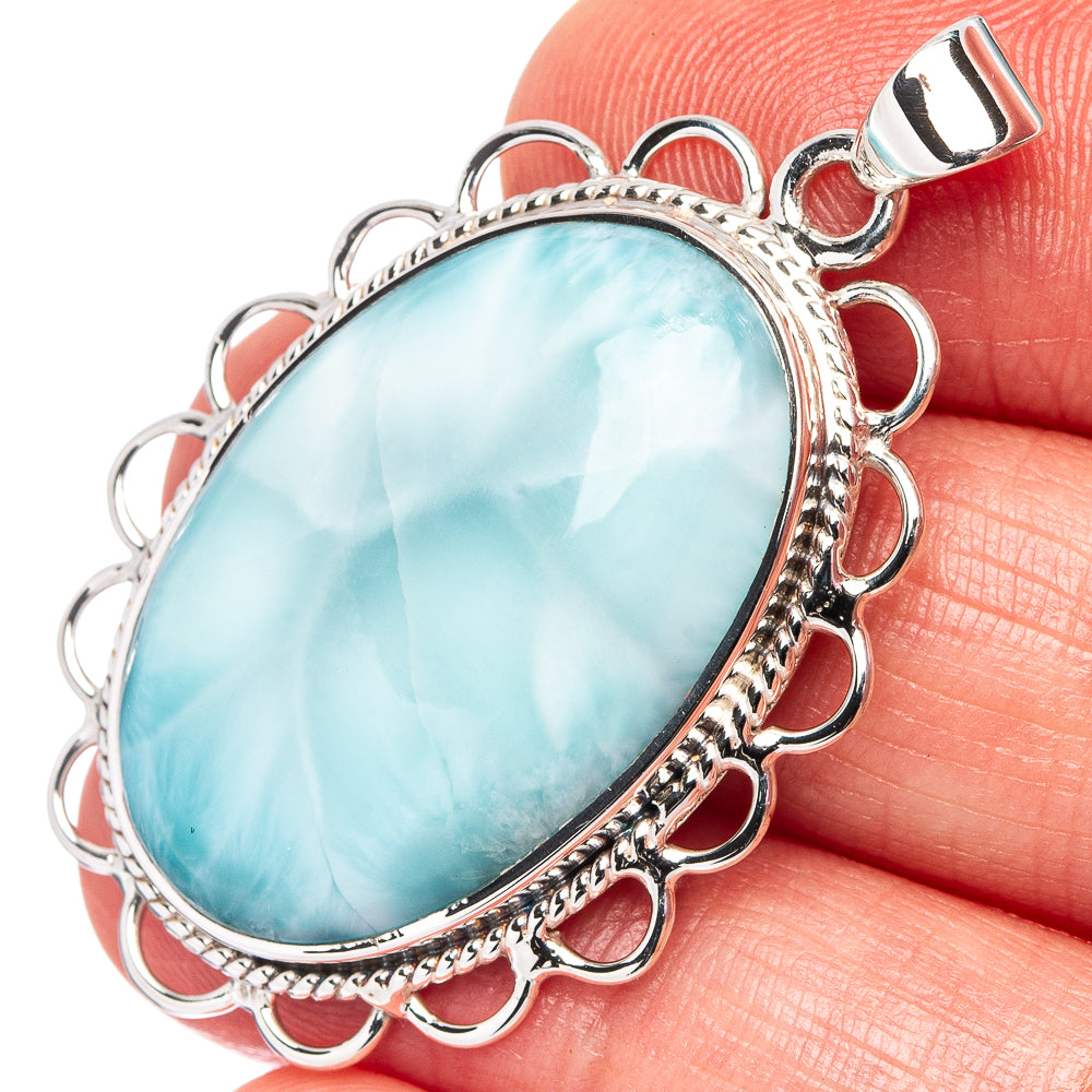 Premium Larimar Pendant 1 5/8" (.925 Sterling Silver)