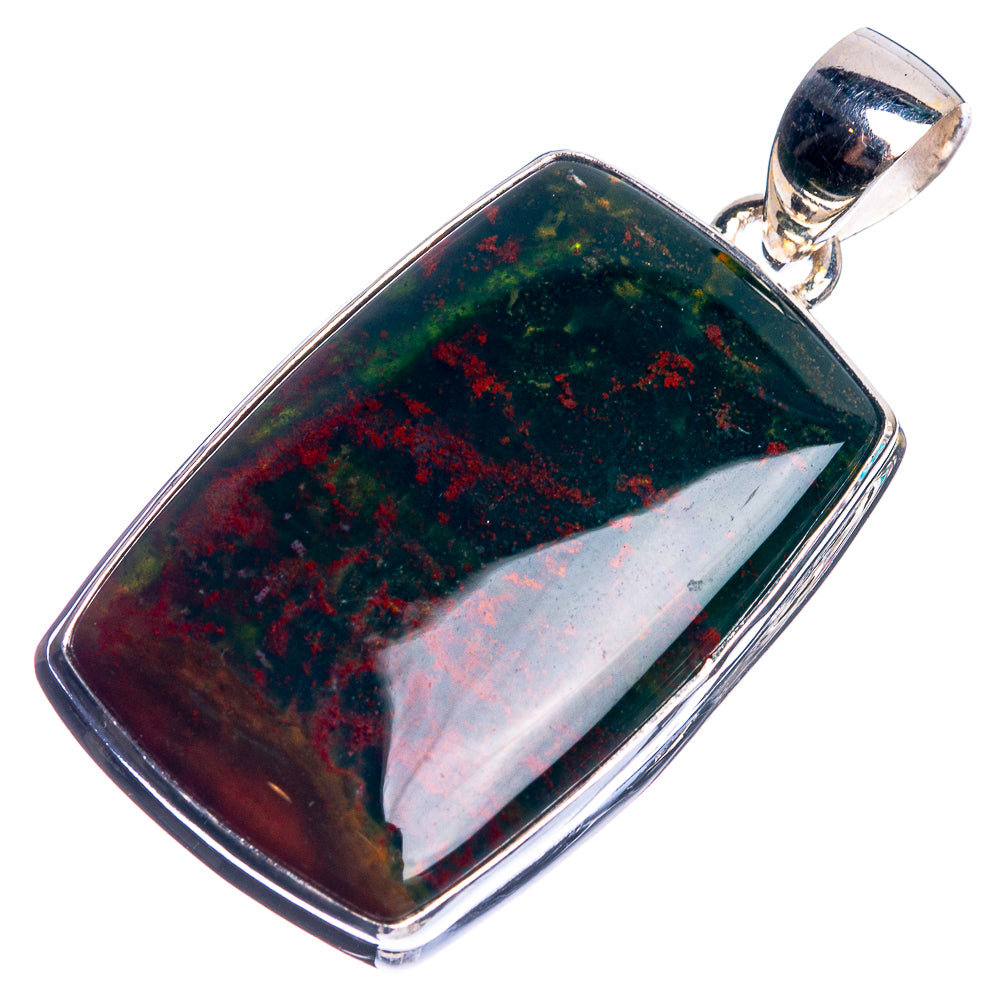 Bloodstone 925 Sterling Silver Pendant 1 3/4"