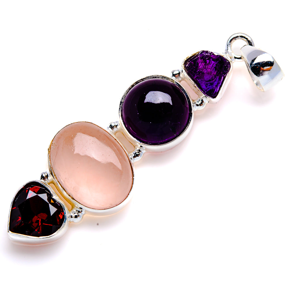 Rose Quartz, Garnet, Amethyst Pendant 2 3/8" (925 Sterling Silver) PD38058