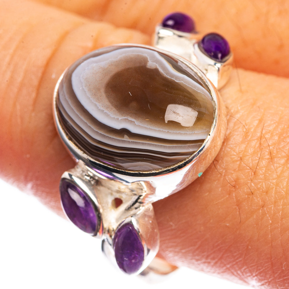 Botswana Agate, Amethyst 925 Sterling Silver Ring Size 10