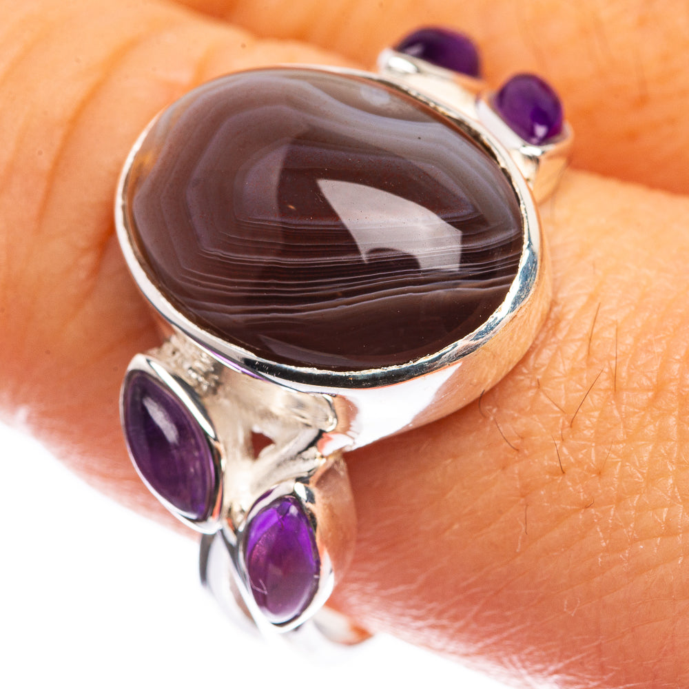 Botswana Agate, Amethyst 925 Sterling Silver Ring Size 9.25
