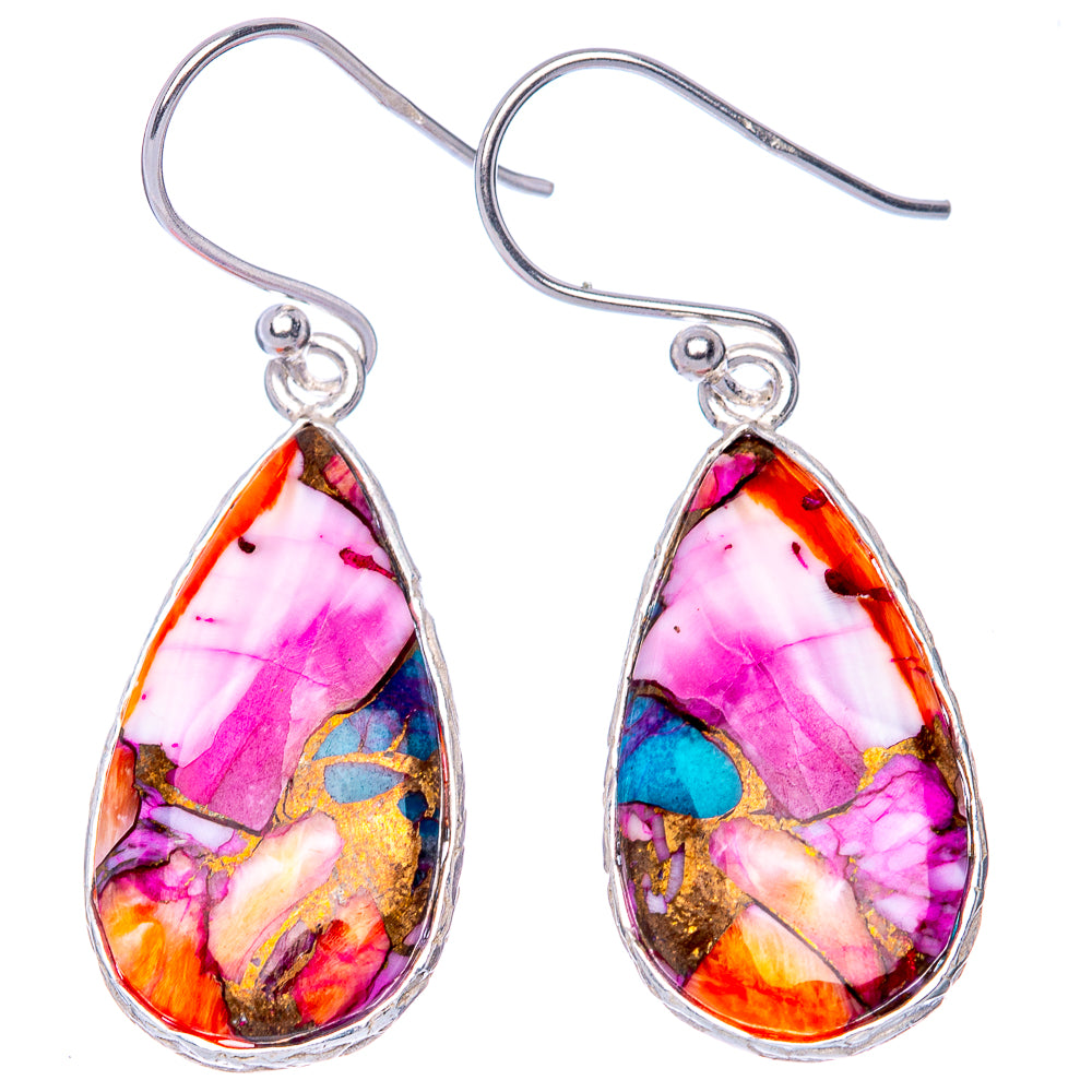 Kingman Pink Dahlia Turquoise 925 Sterling Silver Earrings 1 1/2" (925 Sterling Silver) E1226