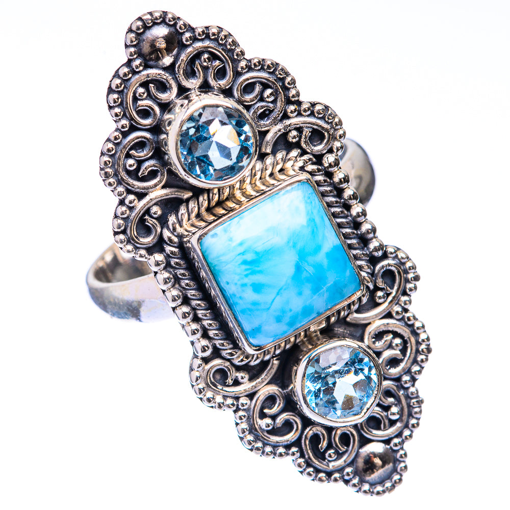 Large Larimar, Blue Topaz Ring Size 7.75 (925 Sterling Silver) R141676