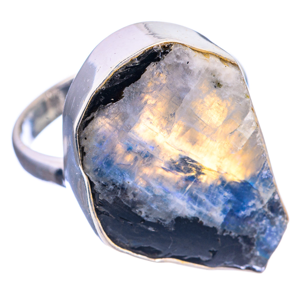 Large Raw Rainbow Moonstone Ring Size 10.5 (925 Sterling Silver) R142349