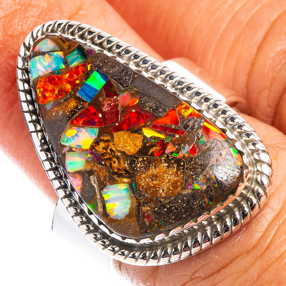 Exclusive Boulder Opal Matrix Ring Size 6 Adjustable (.925 Sterling Silver)