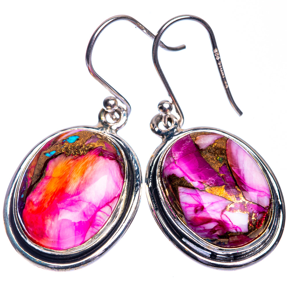 Kingman Pink Dahlia Turquoise Earrings 1 3/8" (925 Sterling Silver) E432708