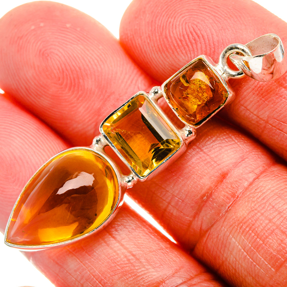 Natural Citrine, Baltic Amber Pendant 2" (925 Sterling Silver) PD37929
