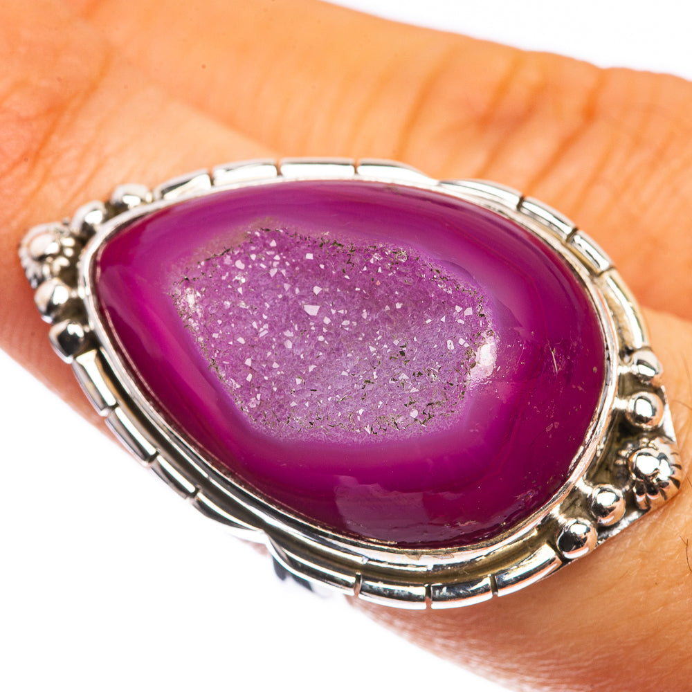 Large Pink Druzy 925 Sterling Silver Ring Size 7.5