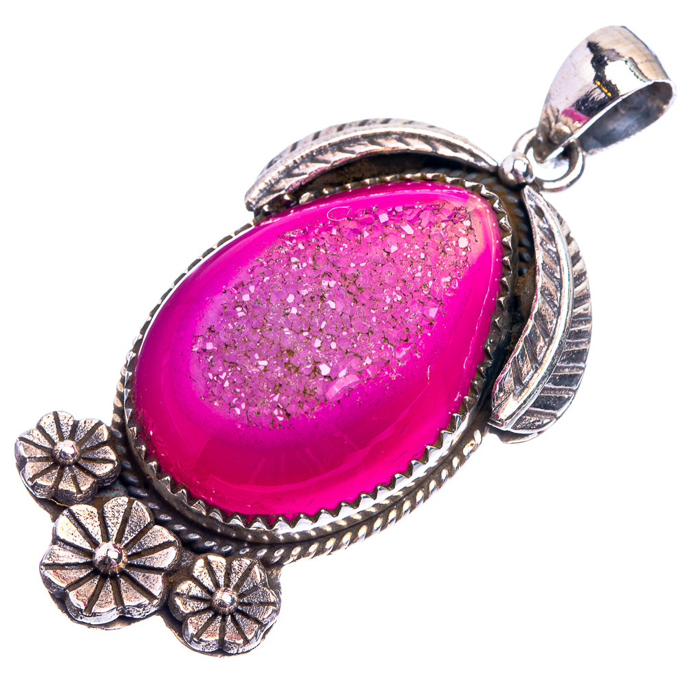 Pink Agate Druzy Pendant 2" (925 Sterling Silver) P38979