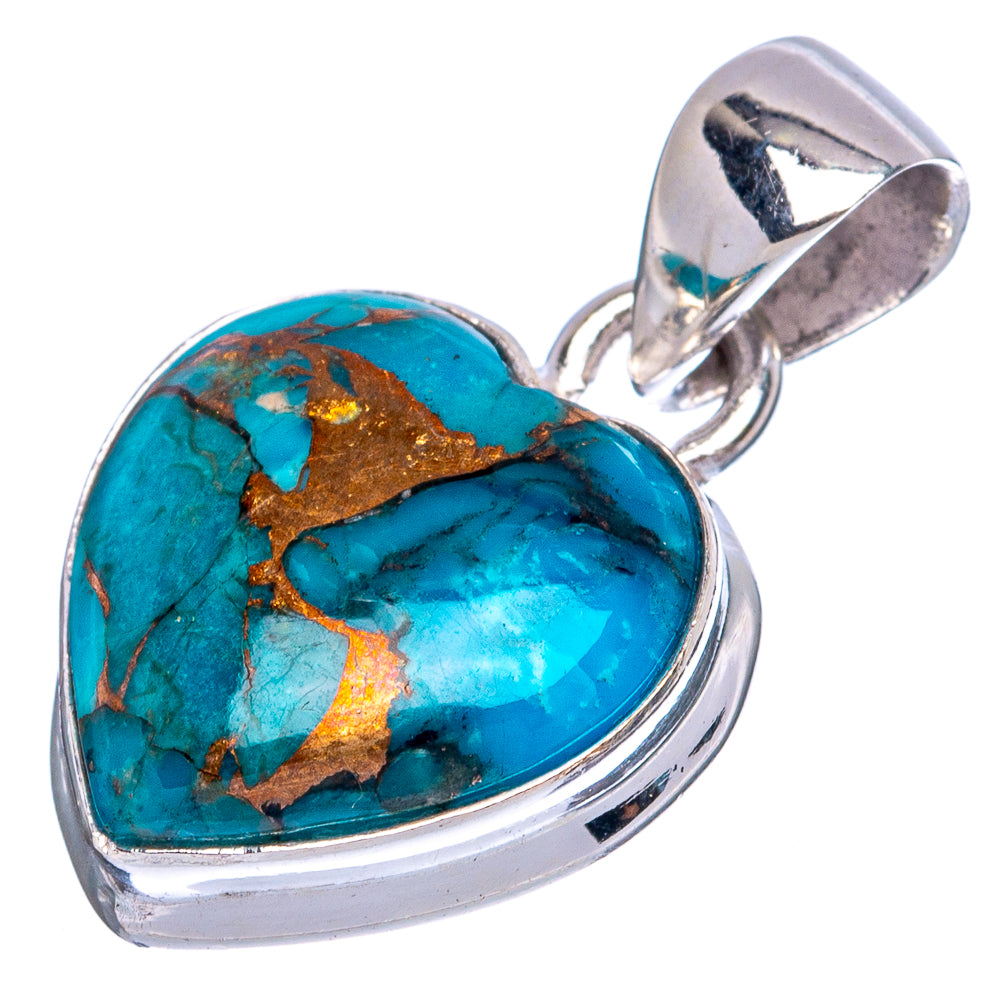 Blue Copper Composite Turquoise Heart Pendants 1 1/8" (925 Sterling Silver) P42378